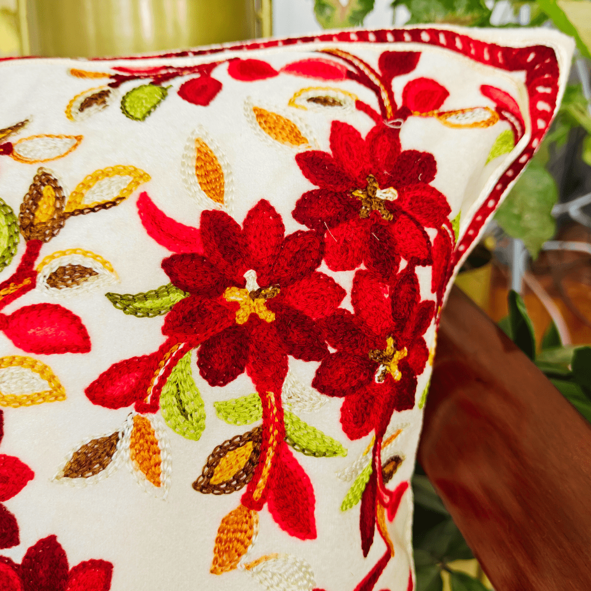 Nazara Embroidered Cushion Cover, 16" x 16", Pack of 1 - Coral Slub - 