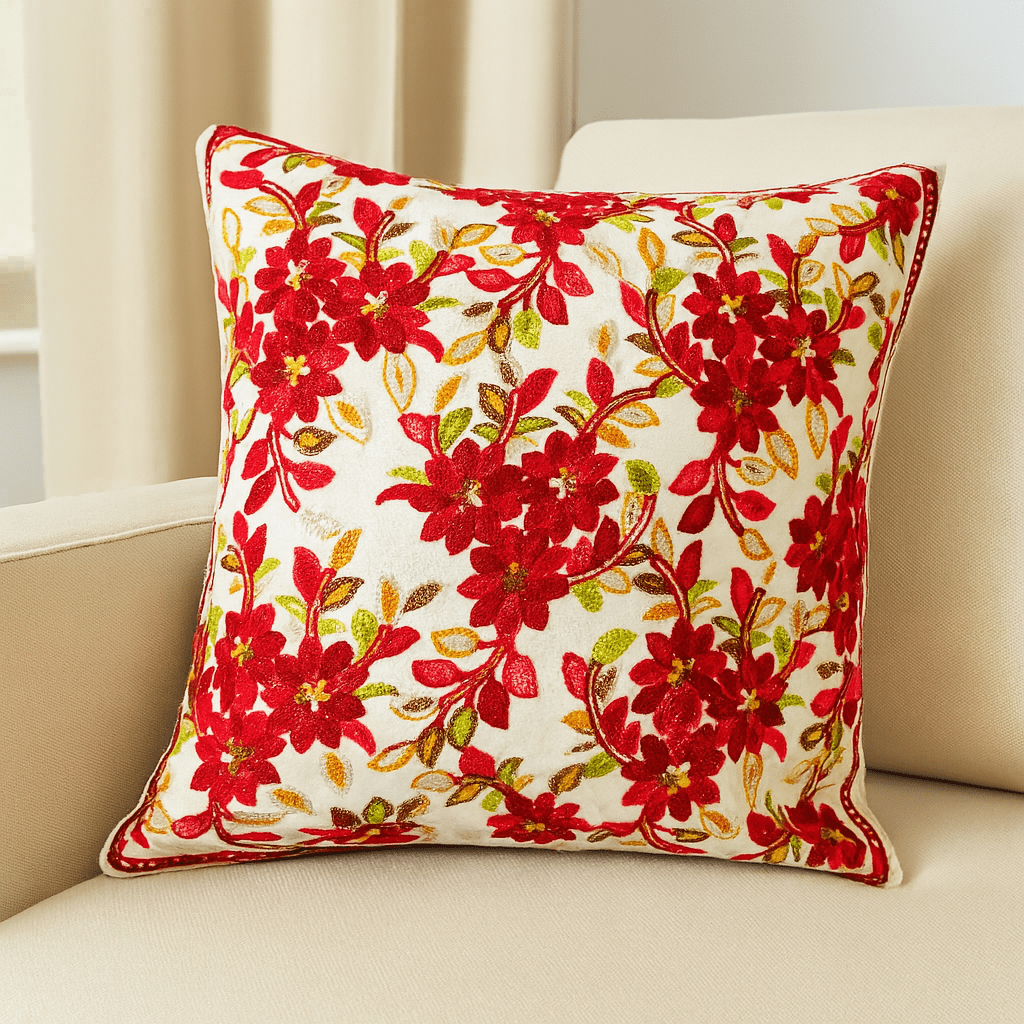 Nazara Embroidered Cushion Cover, 16" x 16", Pack of 1 - Coral Slub - 