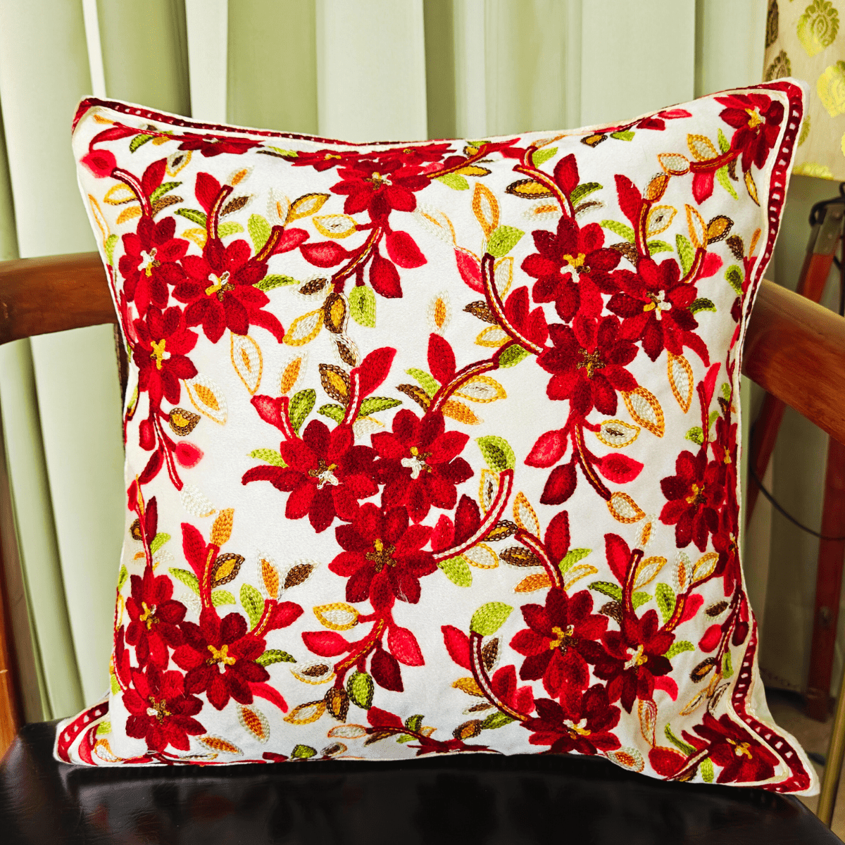Nazara Embroidered Cushion Cover, 16" x 16", Pack of 1 - Coral Slub - 