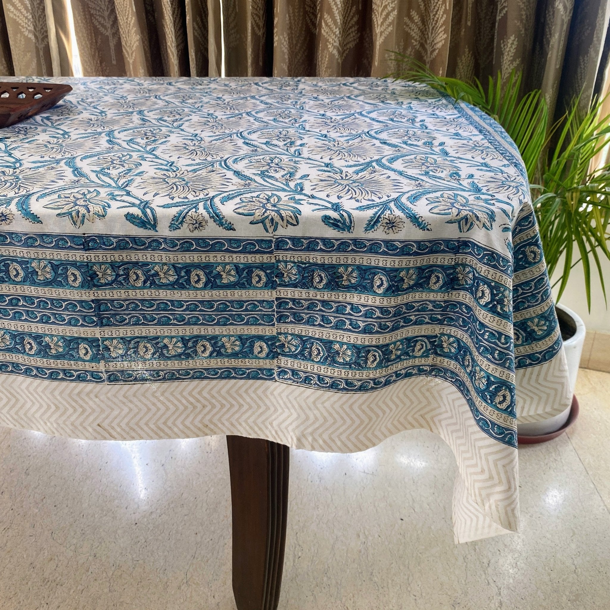 Neelkamal 6 Seater Dining Table Cover, 100% Cotton, 60" x 90" - Coral Slub - 