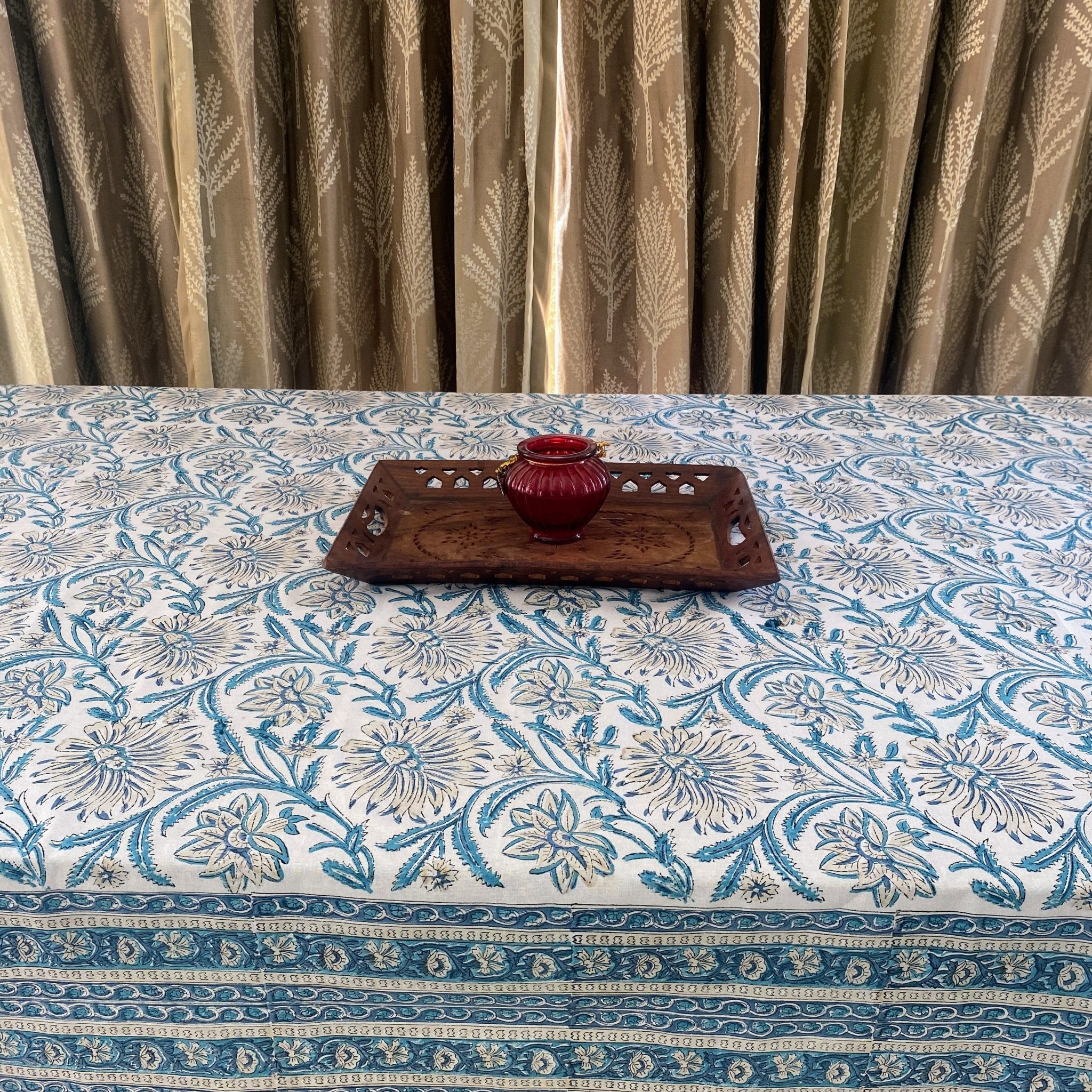 Neelkamal 6 Seater Dining Table Cover, 100% Cotton, 60" x 90" - Coral Slub - 