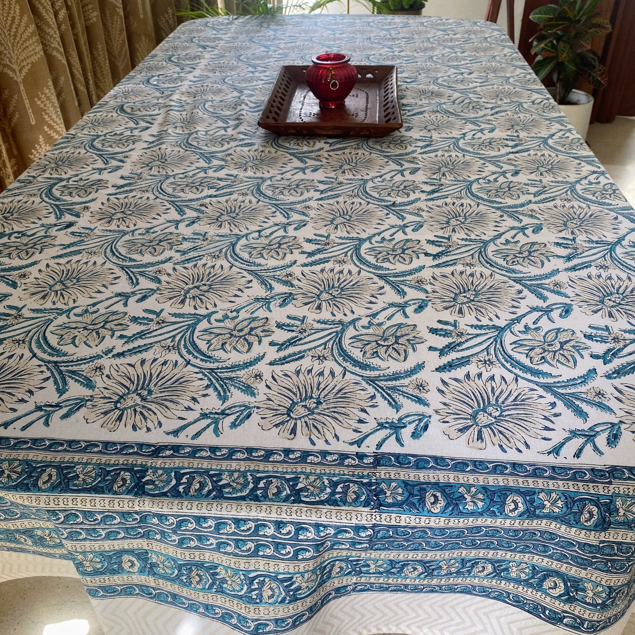 Neelkamal 6 Seater Dining Table Cover, 100% Cotton, 60" x 90" - Coral Slub - 