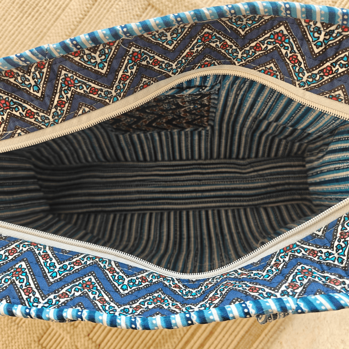 Neer Block Print Tote Bag - Coral Slub - 