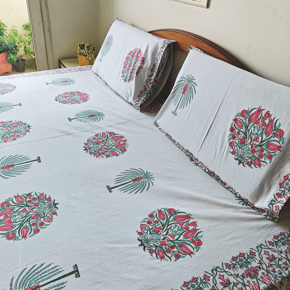 Niva Bedsheet Set 100% Cotton, King Size, 100" x 108" - Coral Slub - 