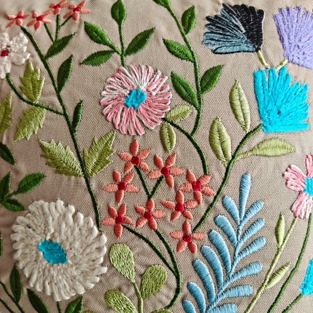 Noa Embroidered Cushion Cover - Coral Slub -