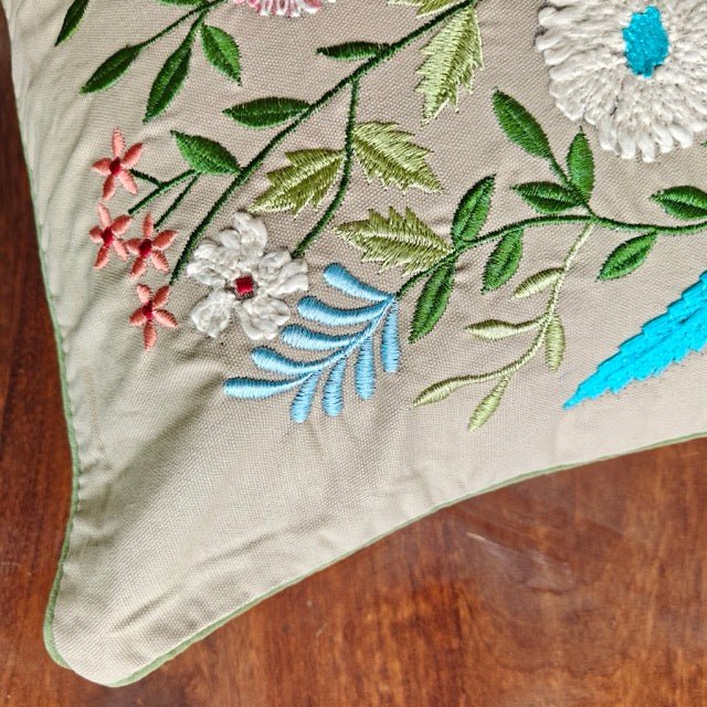 Noa Embroidered Cushion Cover - Coral Slub -