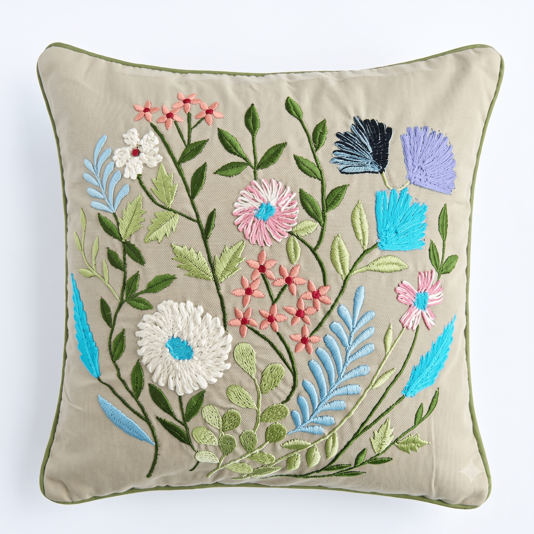 Noa Embroidered Cushion Cover - Coral Slub -