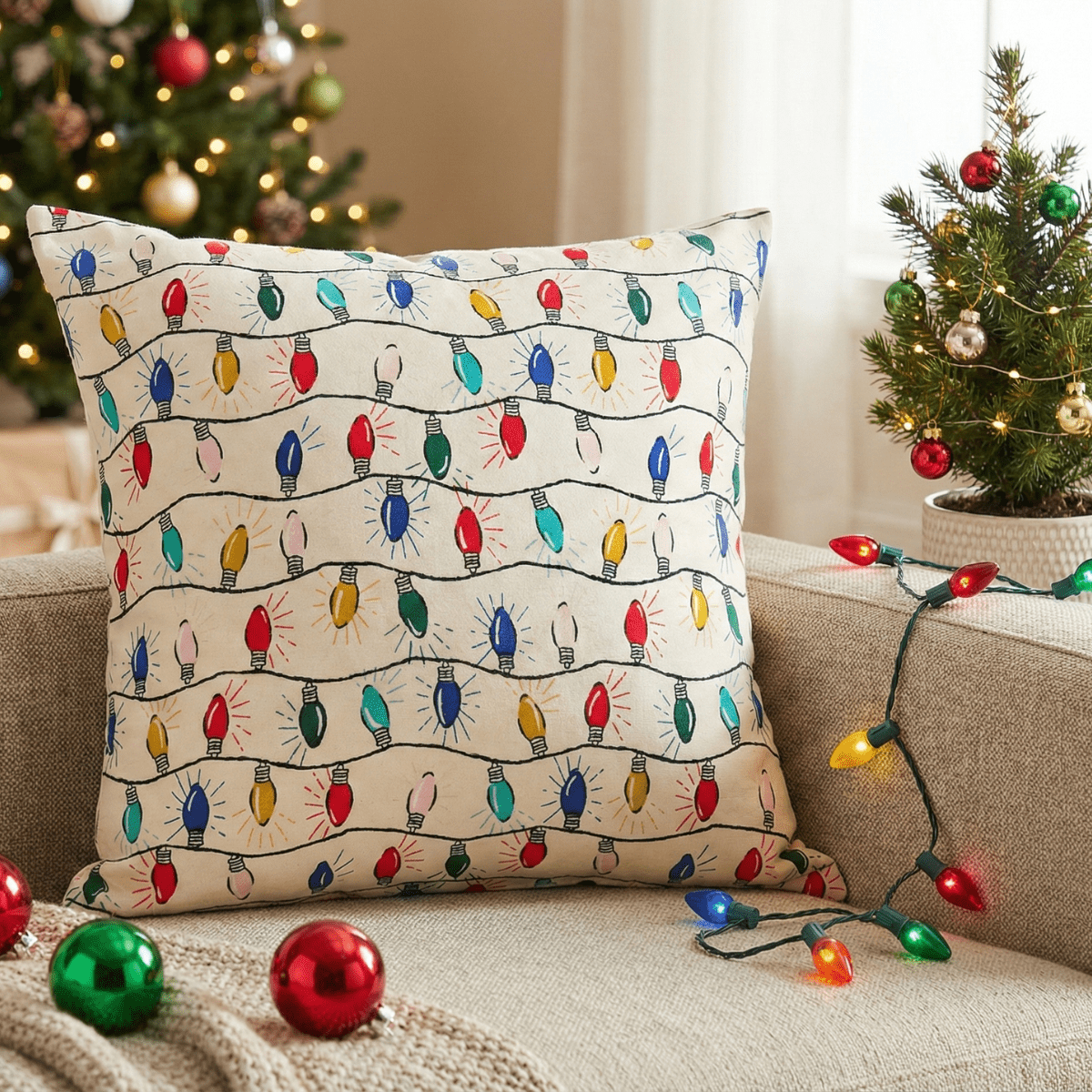 Noel Cushion Cover, 16” x 16”, Pack of 1 - Coral Slub - 