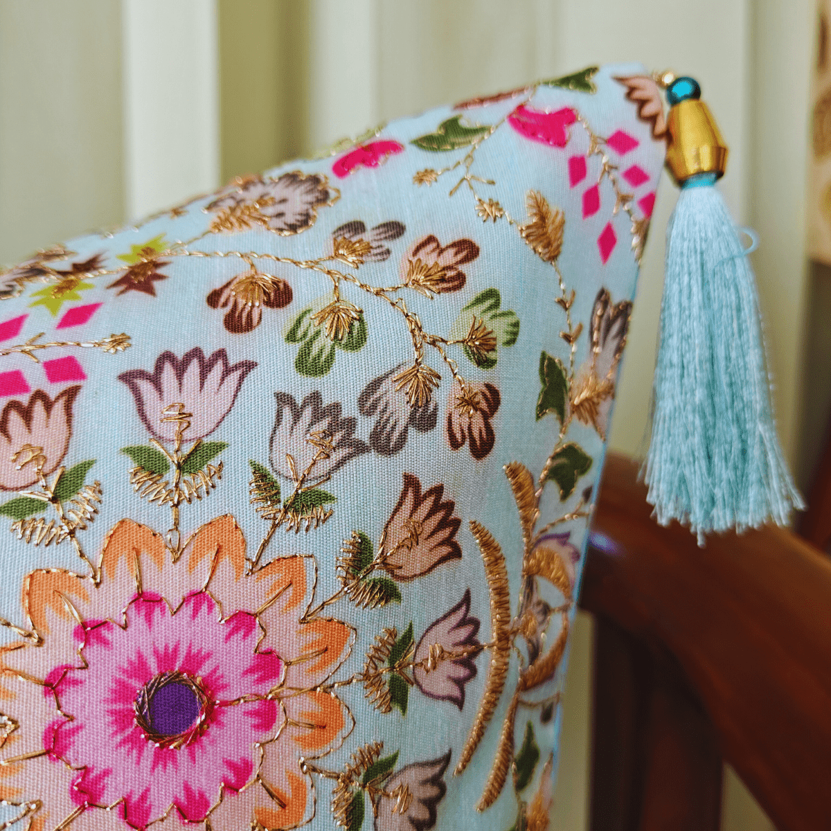 Noormahal Cushion Cover, 16" x 16", Pack of 1 - Coral Slub - 