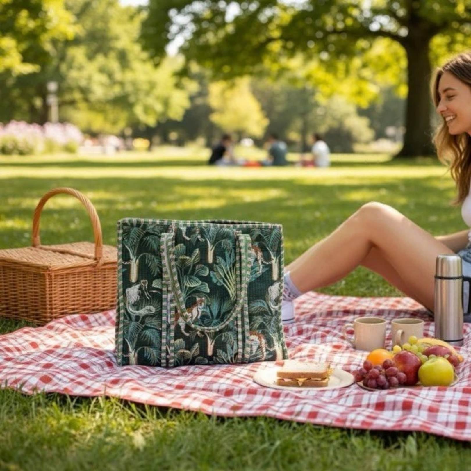 Olive Grove Botanic Print Tote Bag - Coral Slub - 