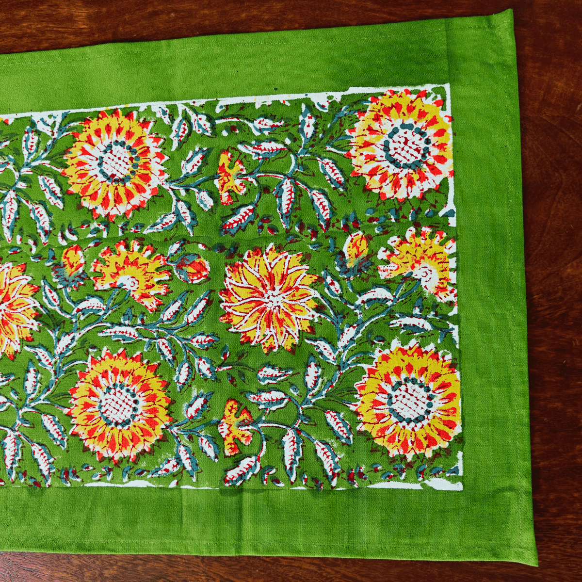 Olive Table Runner, 100% cotton, 13" X 72" - Coral Slub - 