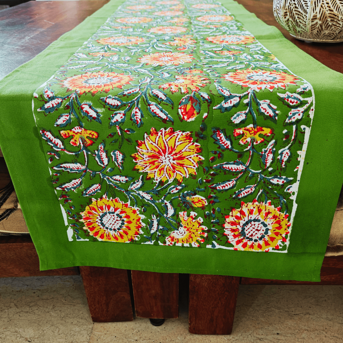 Olive Table Runner, 100% cotton, 13" X 72" - Coral Slub - 