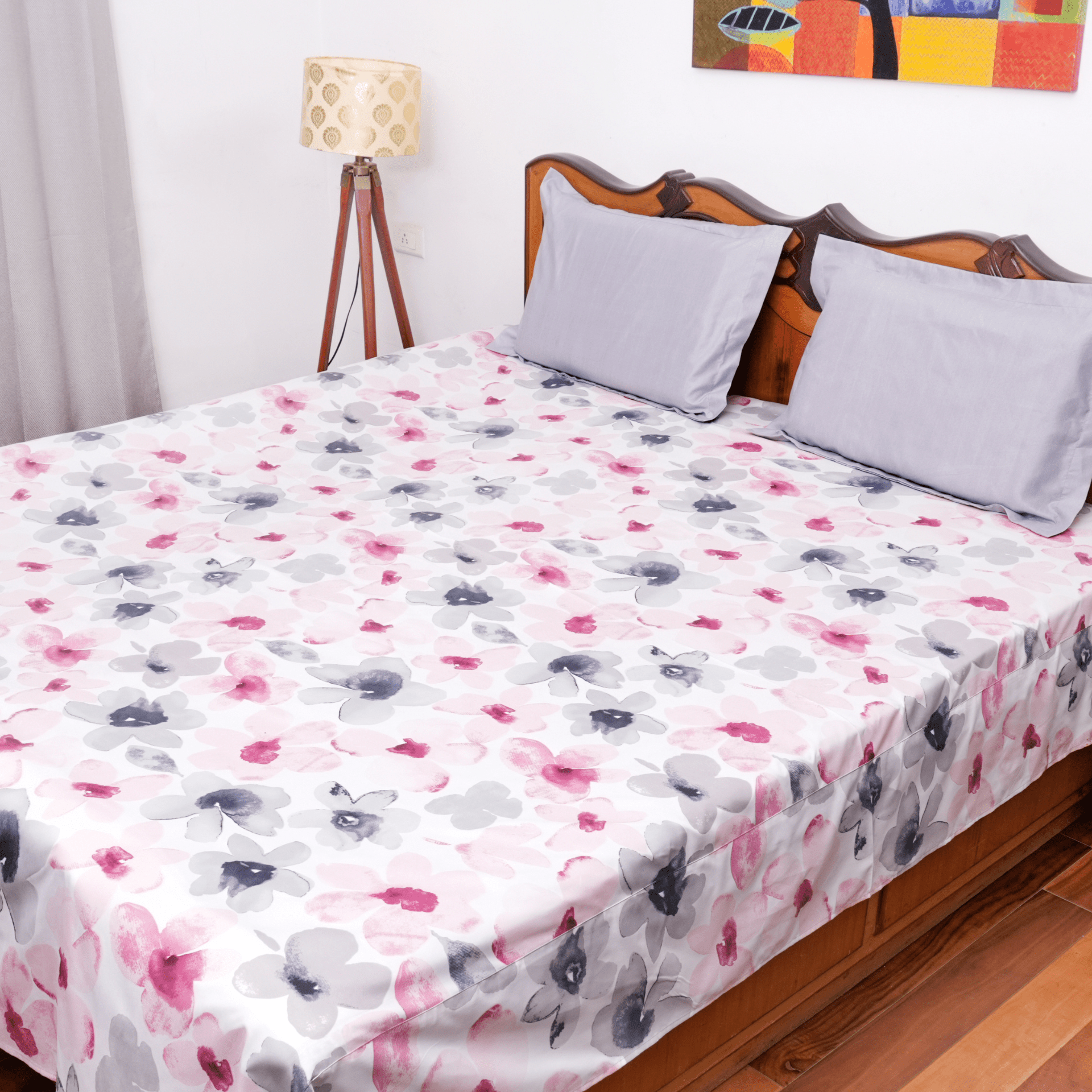 Pack of 2 King Size Bedsheets – Blush & Bloomfield Prints - Coral Slub - 
