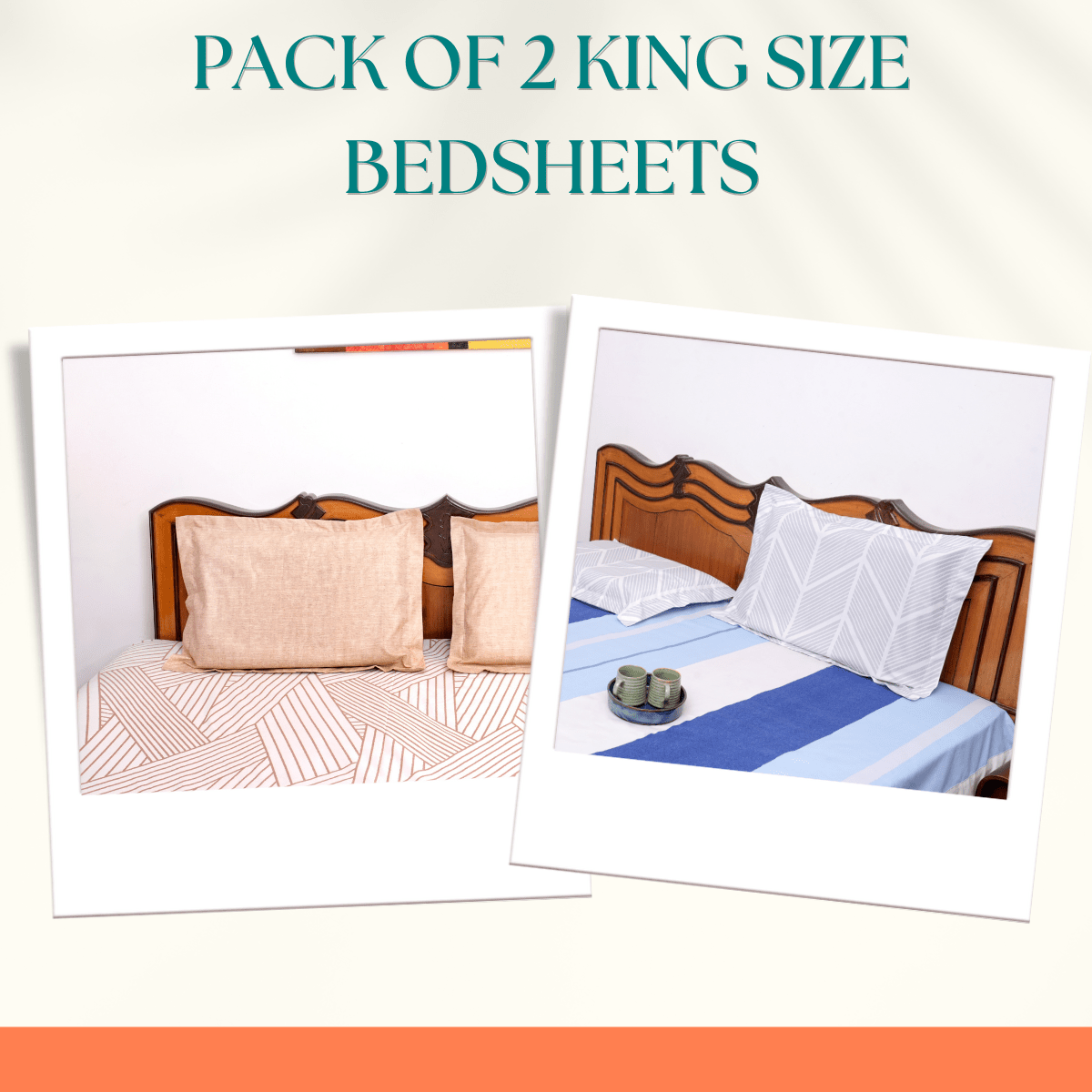 Pack of 2 King Size Bedsheets – Tangle & Marina Prints - Coral Slub - 
