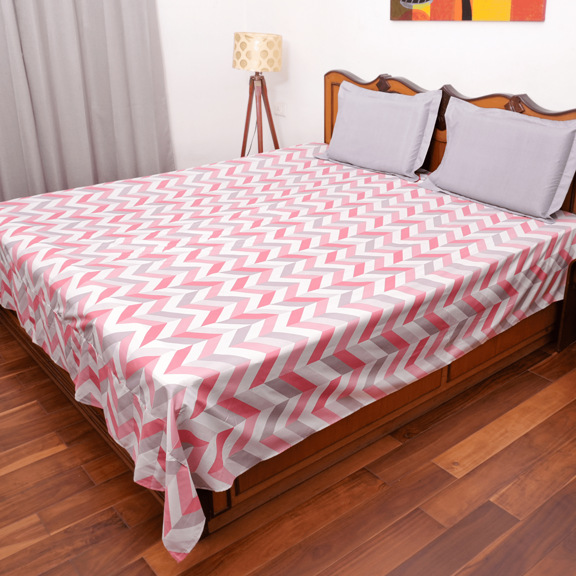 Pack of 2 King Size Bedsheets – Vivid & Meadow Prints - Coral Slub - 