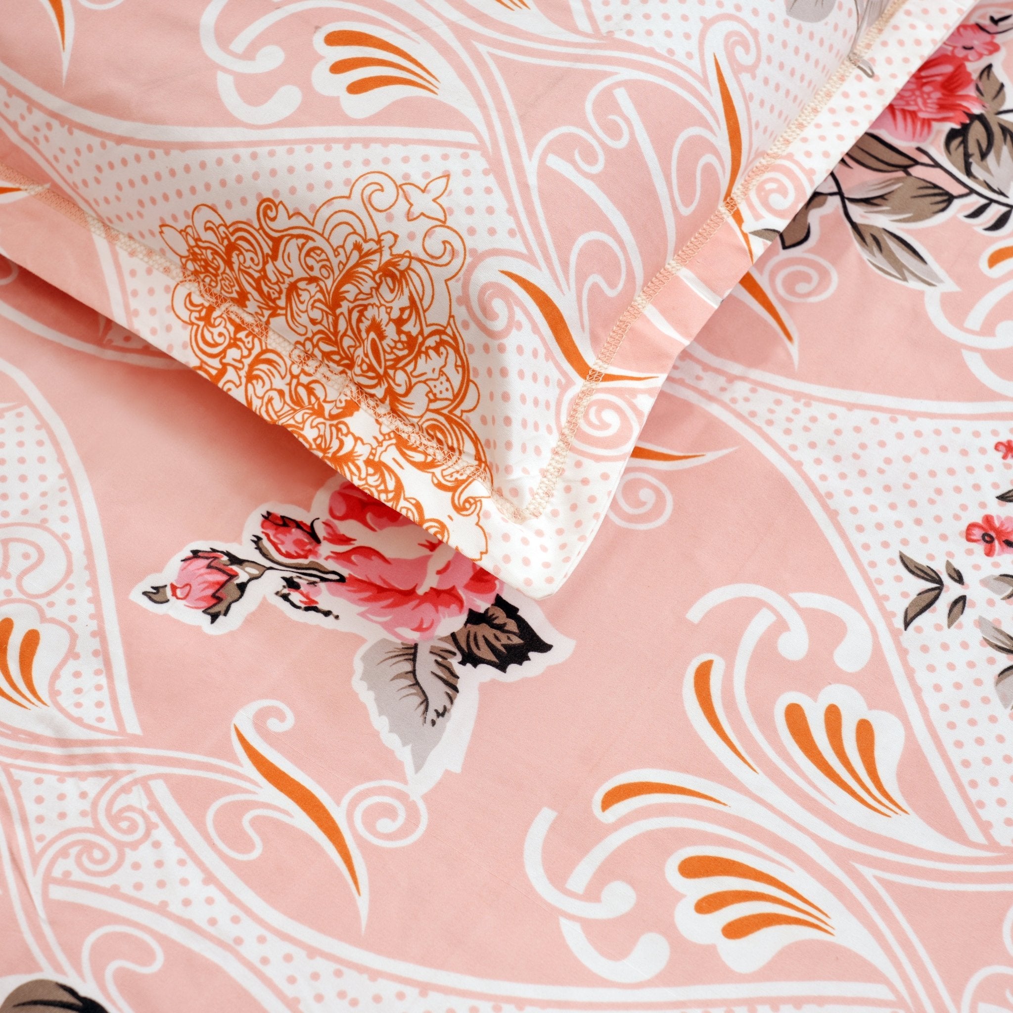 Pack of 2 Queen Size Bedsheets 90" x 100" - Blossom Harmony & Heritage Garden - Coral Slub - 