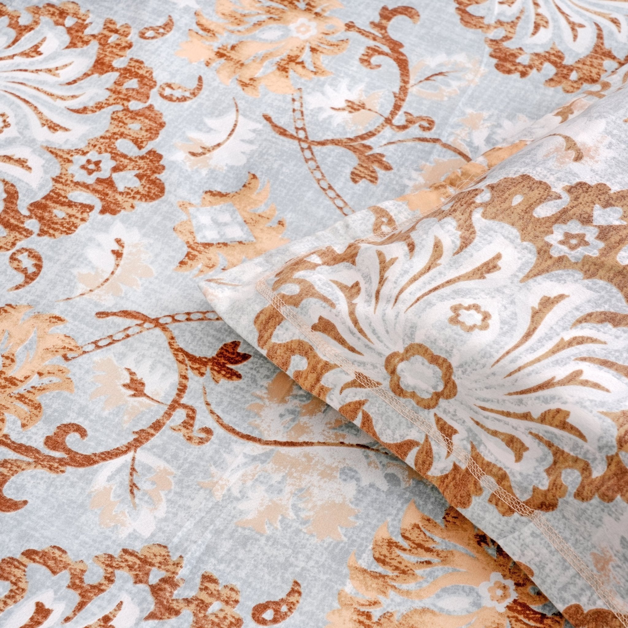 Pack of 2 Queen Size Bedsheets 90" x 100" - Blossom Harmony & Heritage Garden - Coral Slub - 