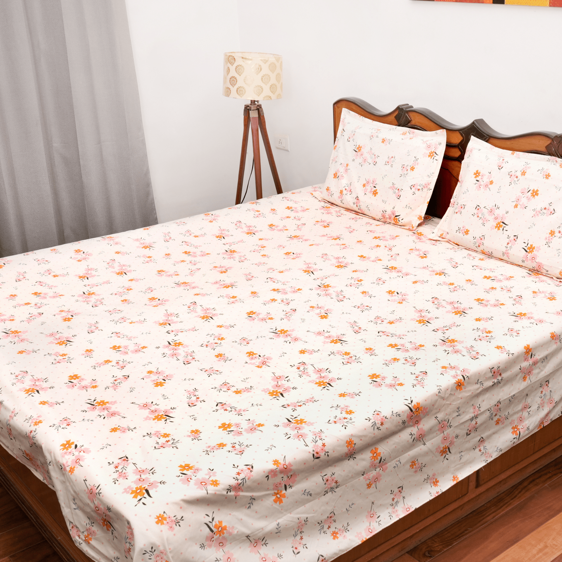 Pack of 2 Queen Size Bedsheets 90" x 100" - Rhthym and Dainty Bloom - Coral Slub - 