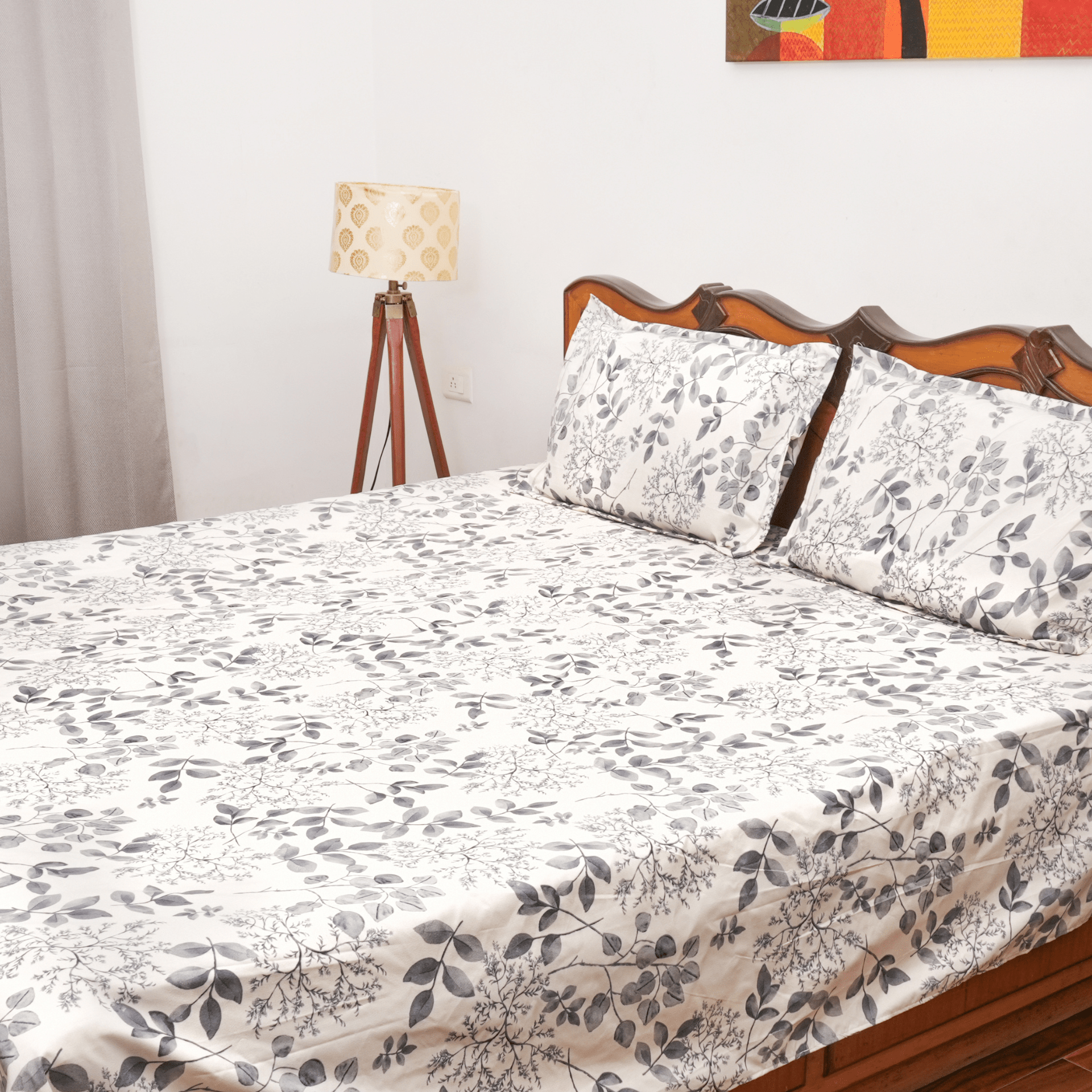 Pack of 2 Queen Size Bedsheets – Pastel Plaid & Shadow Flora - Coral Slub - 