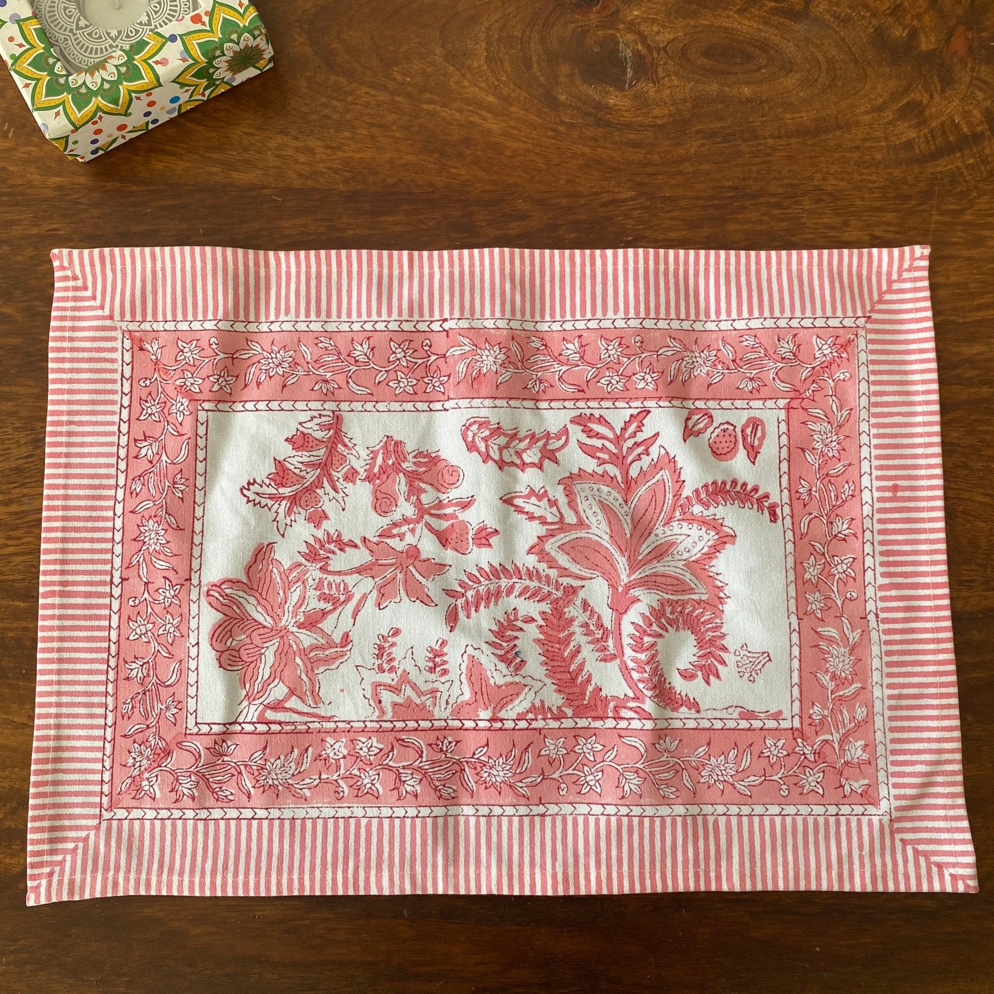 Padma Hand Block Print Placemats, 12" x 18", Set of 6 - Coral Slub - 