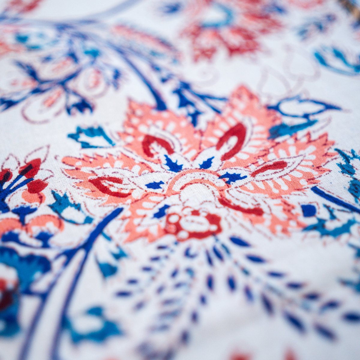 Pankhuri 6 Seater Dining Table Cover, Block Print, 100% Cotton, 60" x 90" - Coral Slub - 