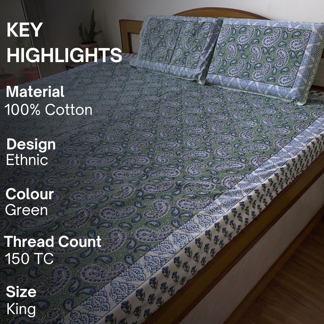 Panna Bedsheet Set 100% Cotton, King Size, 100" x 108" - Coral Slub - 