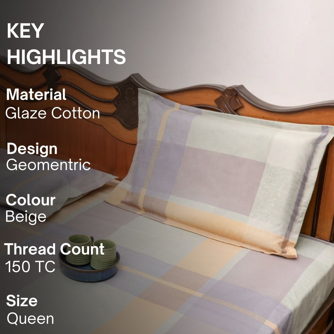 Pastel Plaids Double Bed Sheet Set, 90" x 100" - Coral Slub - 