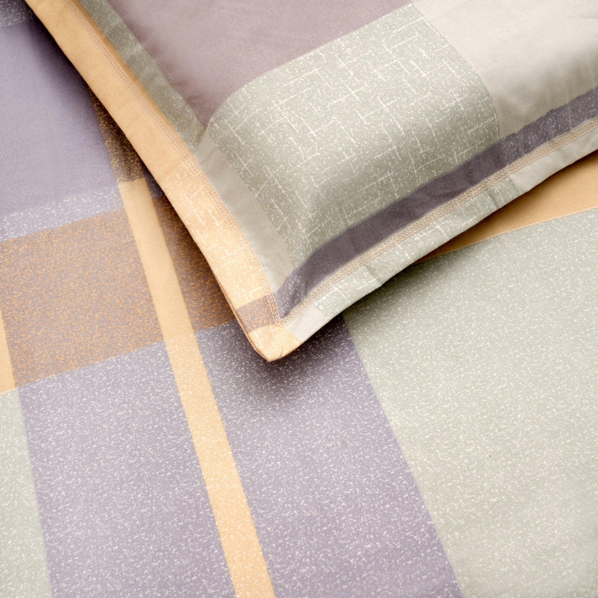 Pastel Plaids Double Bed Sheet Set, 90" x 100" - Coral Slub - 