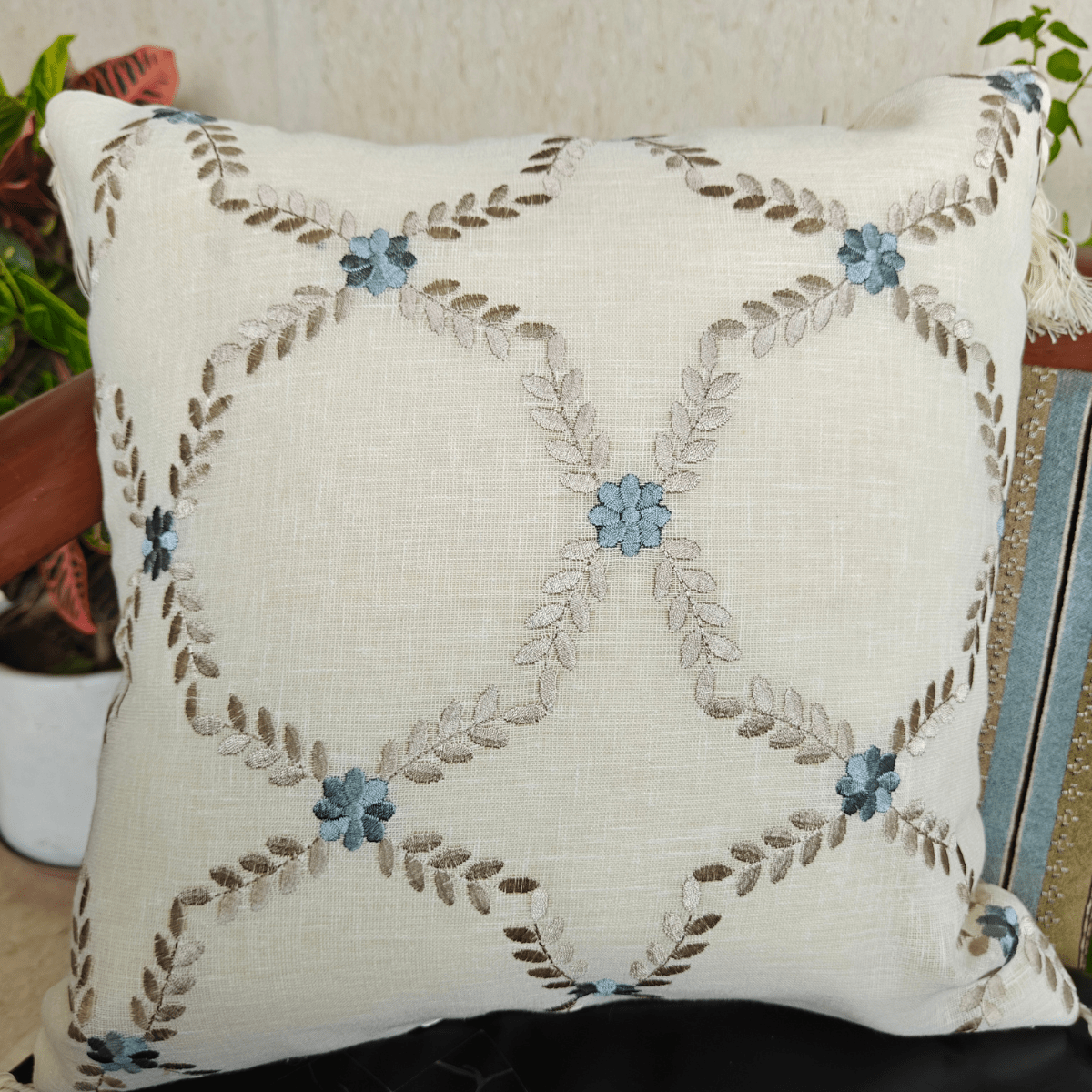 Pearl Cushion Cover Set – Tissue Fabric – 16" x 16" (Set of 2 Designs) - Coral Slub - 