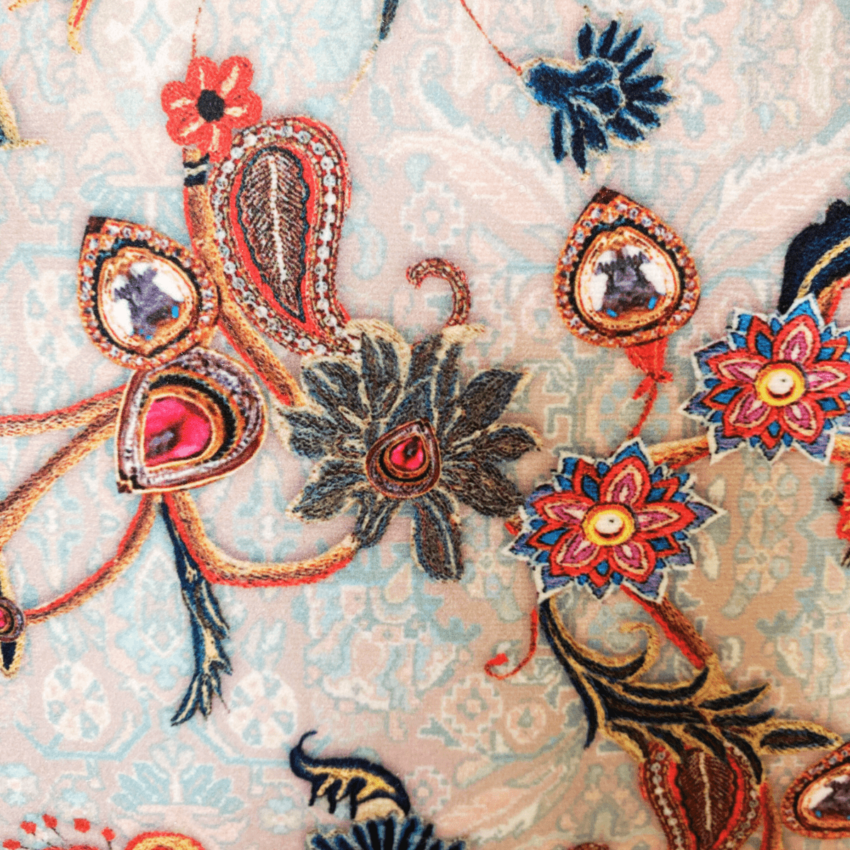 Persian Flower Cushion Cover, 16" x 16", Pack of 2 - Coral Slub - 