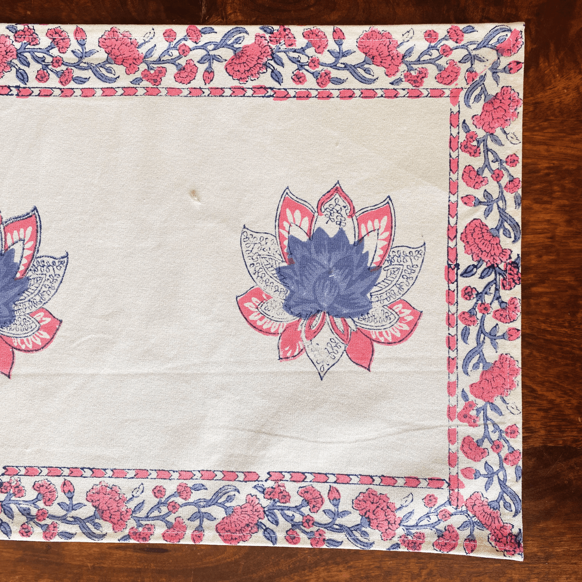 Petal Hand Block Print Placemats, 12" x 18", Set of 6 - Coral Slub - 