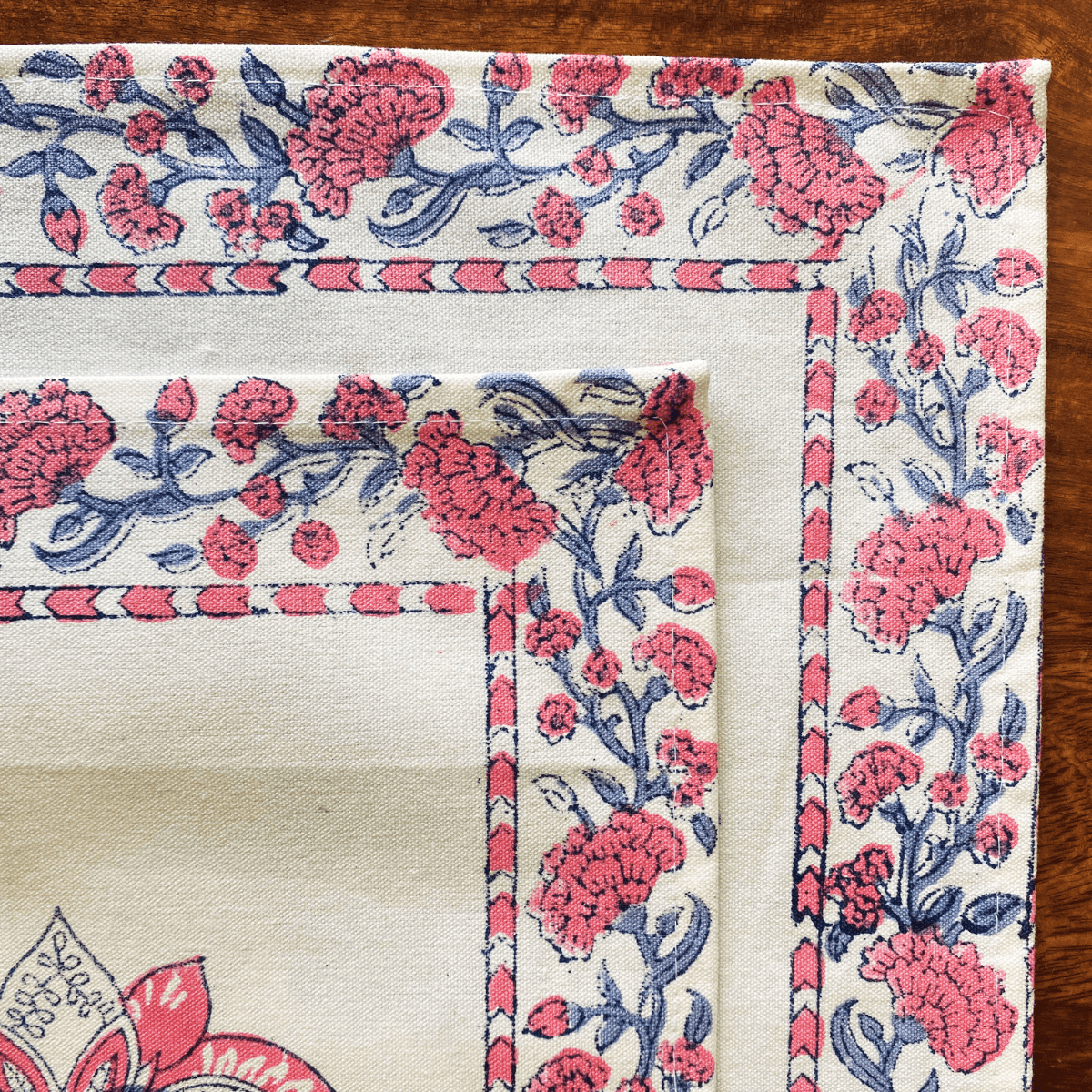 Petal Hand Block Print Placemats, 12" x 18", Set of 6 - Coral Slub - 