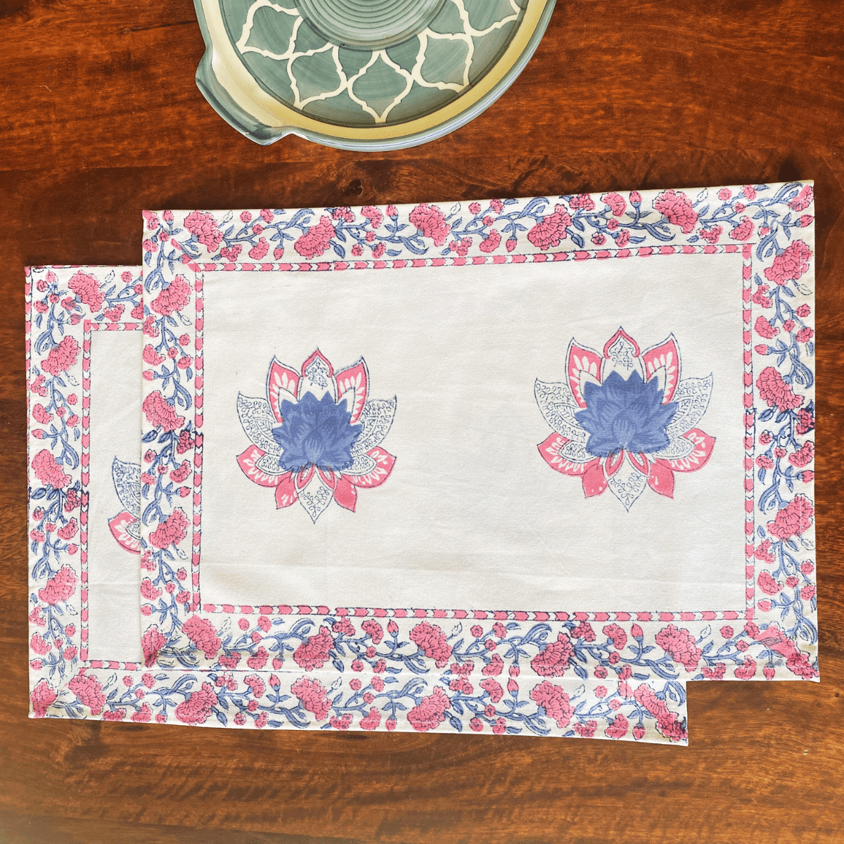 Petal Hand Block Print Placemats, 12" x 18", Set of 6 - Coral Slub - 