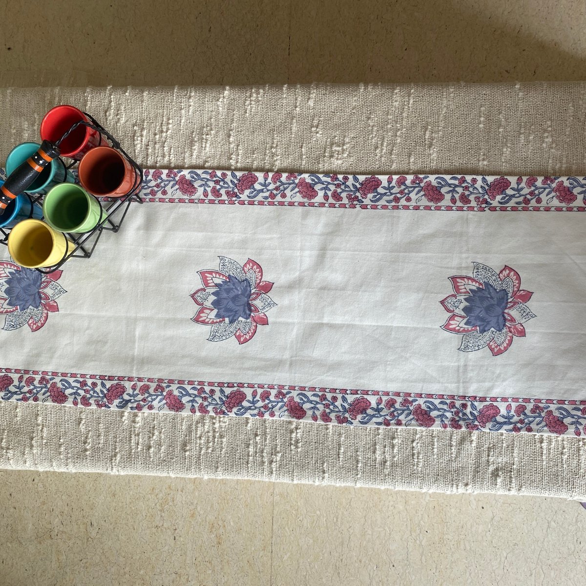 Petal Table Runner, 100% cotton, 13" x 72" - Coral Slub - 