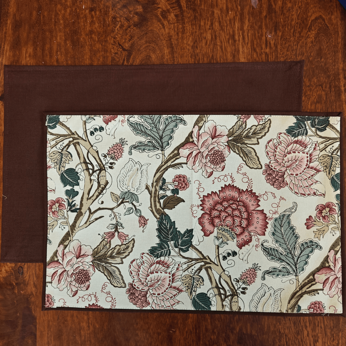 Petal Whisper Printed Placemats – Cotton Canvas – Set of 6, 12" x 18" - Coral Slub - 