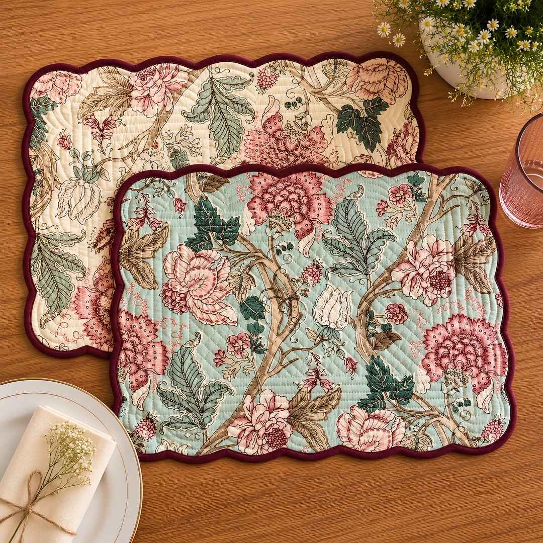 Petal Whisper Reversible Placemats - Coral Slub -