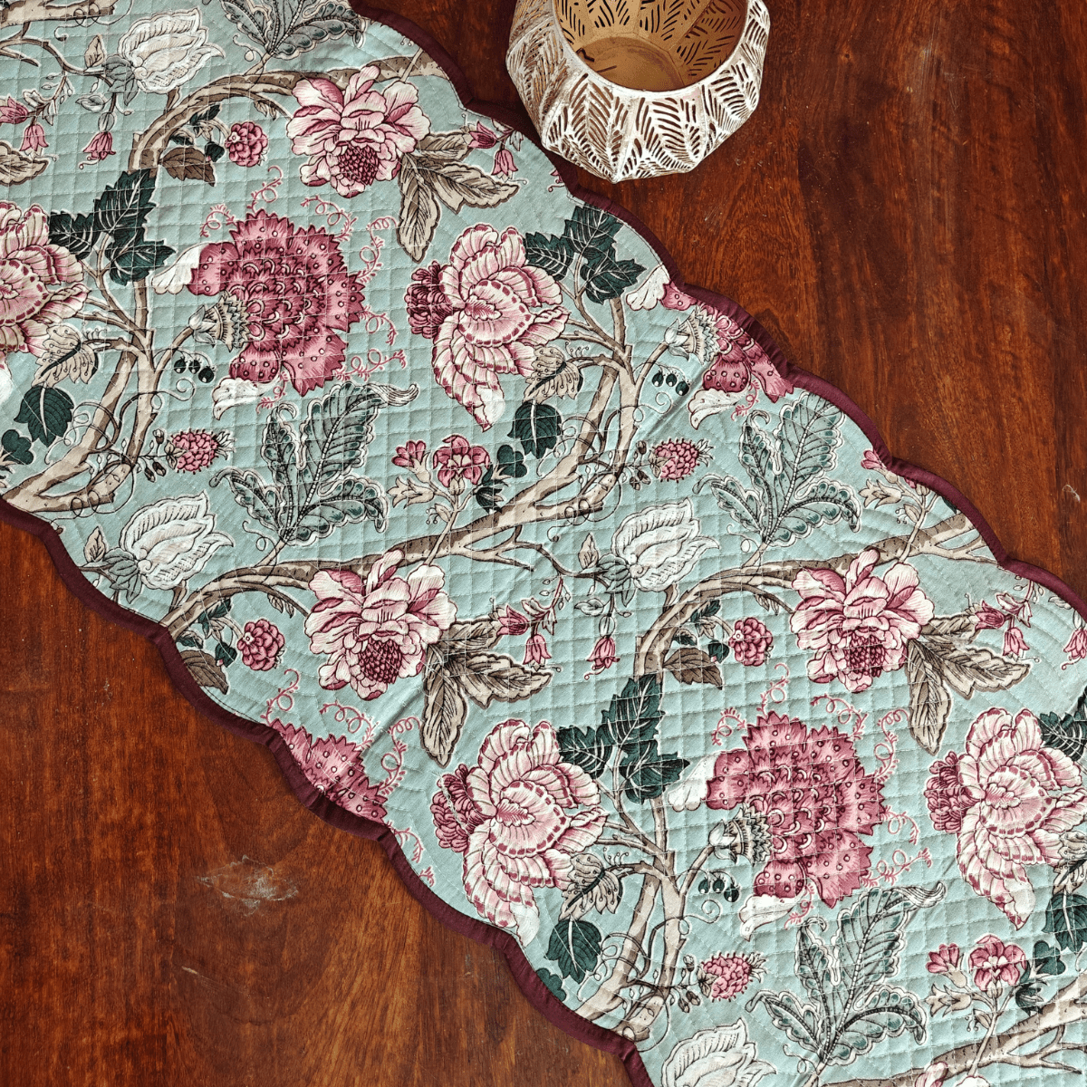 Petal Whisper Reversible Table Runner, 100% cotton, 15" x 72" - Coral Slub - 