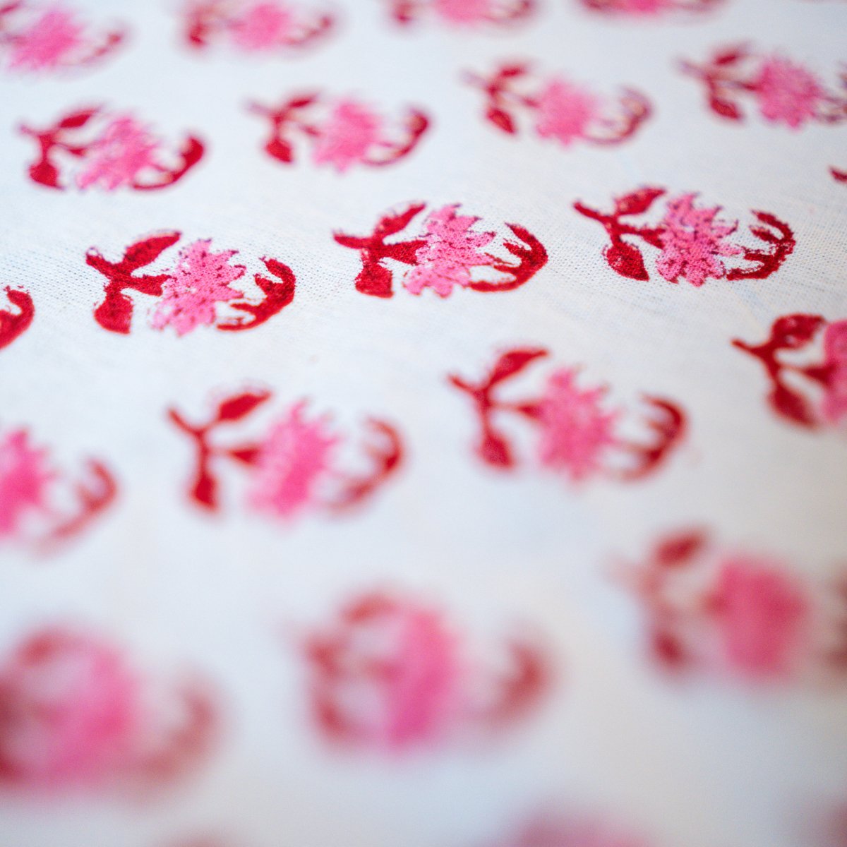 Petals 6 Seater Dining Table Cover, Block Print, 100% Cotton, 60" x 90" - Coral Slub - 