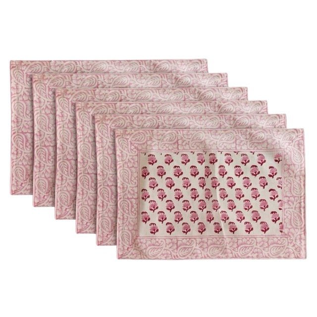 Petals Block Print Placemats - Coral Slub -