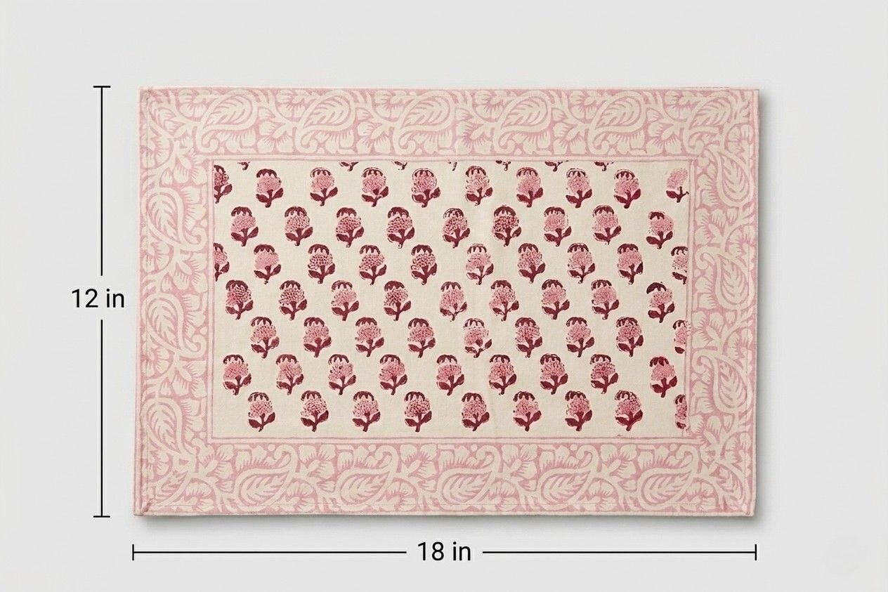Petals Block Print Placemats - Coral Slub -
