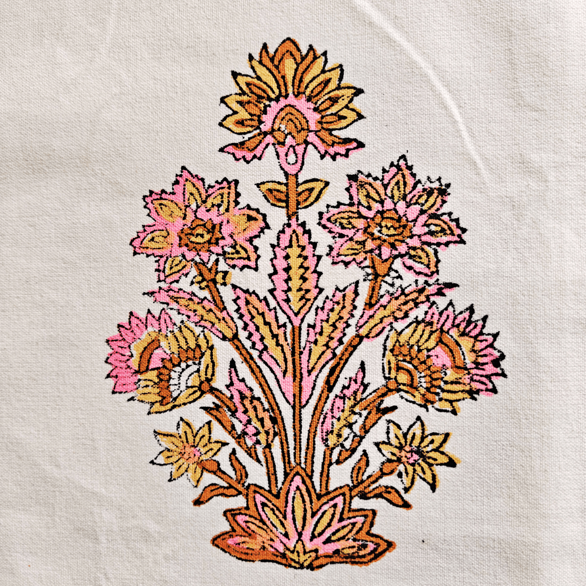 Phoolkari Table Runner, 100% cotton, 13" X 72" - Coral Slub - 