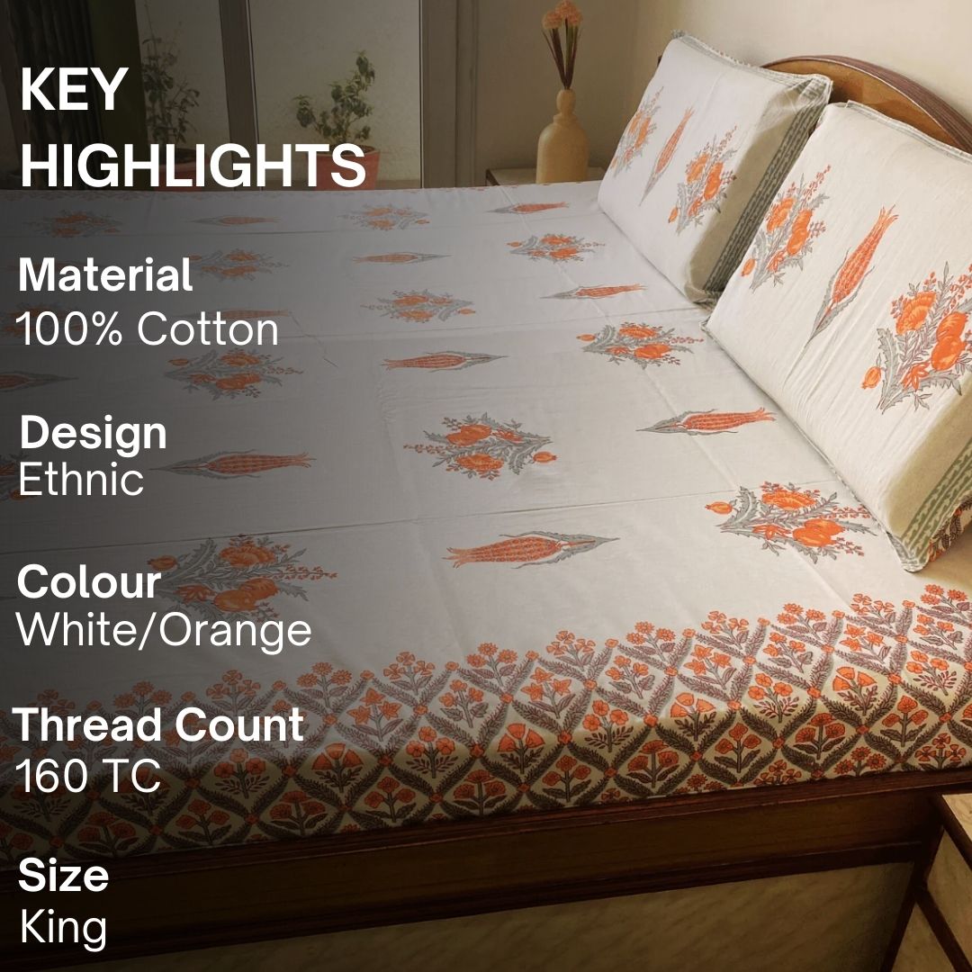 Posta Bedsheet Set 100% Cotton, King Size, 100" x 108" - Coral Slub - 