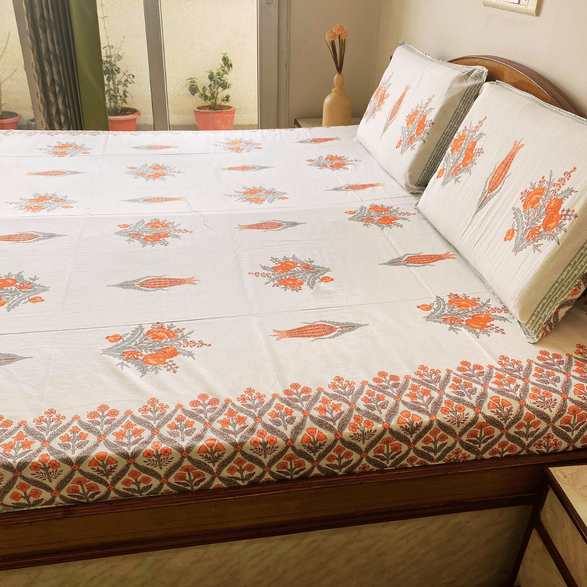 Posta Bedsheet Set 100% Cotton, King Size, 100" x 108" - Coral Slub - 