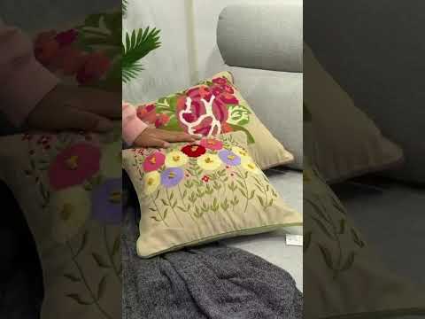 Nira Embroidered Cushion Cover, 16" x 16", Beige, Pack of 1