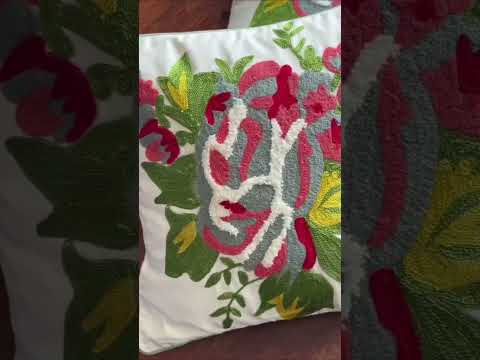 Revaa Embroidered Cushion Cover, 16" x 16", Ecru, Pack of 1