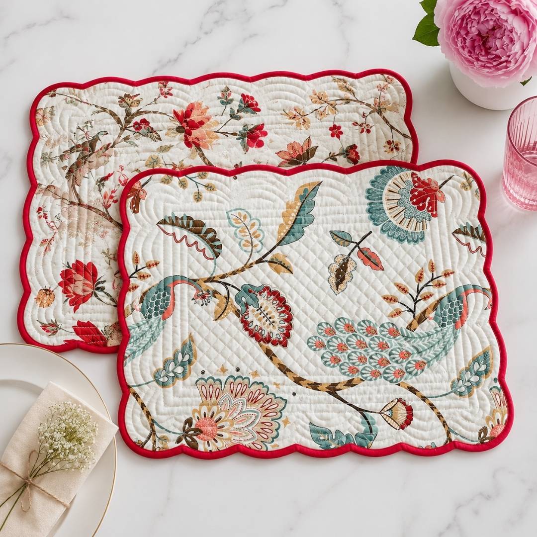 Royal Red Quilted Reversible Placemats – 100% Cotton – Set of 6
