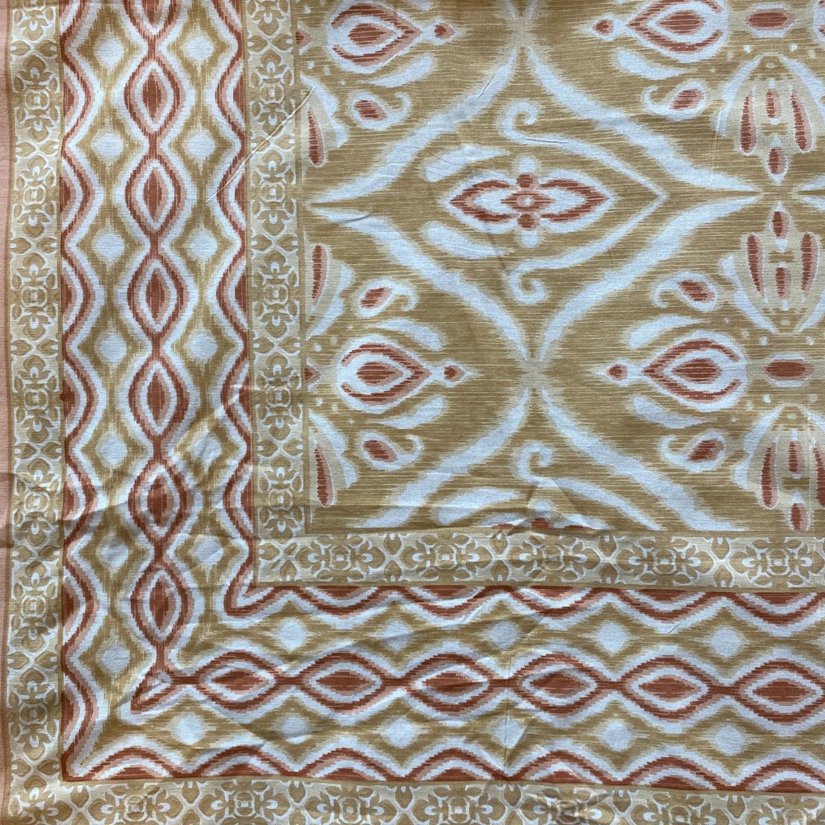 Rajwada Ikat Print Bedsheet Set, King Size, 100" x 108" - Coral Slub - 