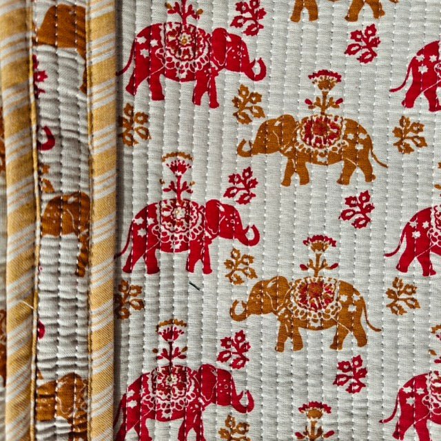 Rangila Block Print Tote Bag - Coral Slub - 