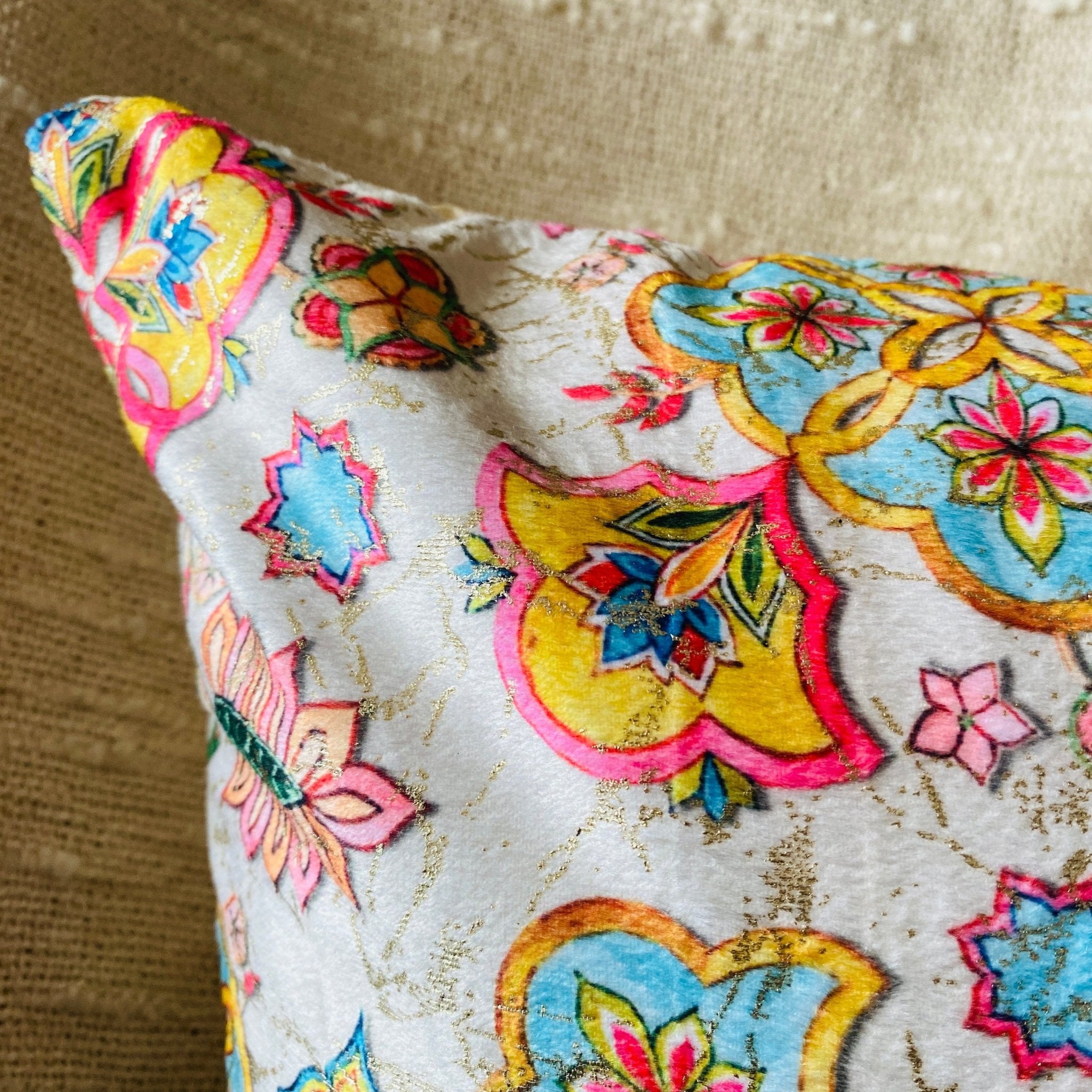 Rangoli Neon Cushion Covers, Pack of 2, 16" x 16" - Coral Slub - 