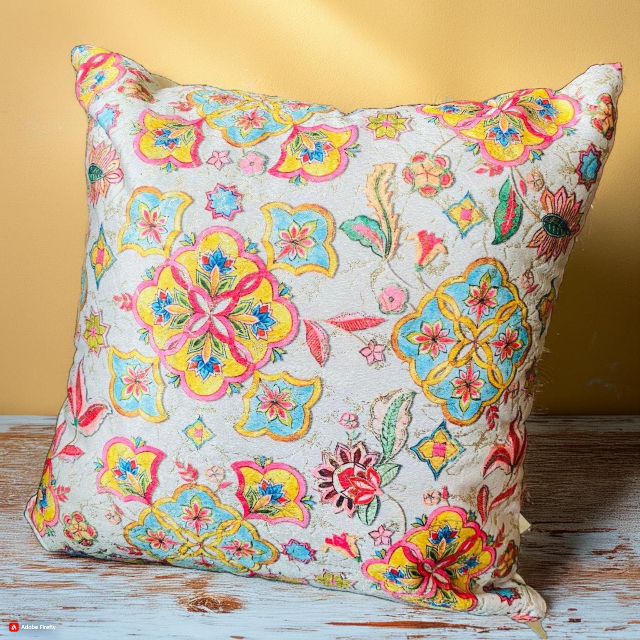 Rangoli Neon Cushion Covers, Pack of 2, 16" x 16" - Coral Slub - 